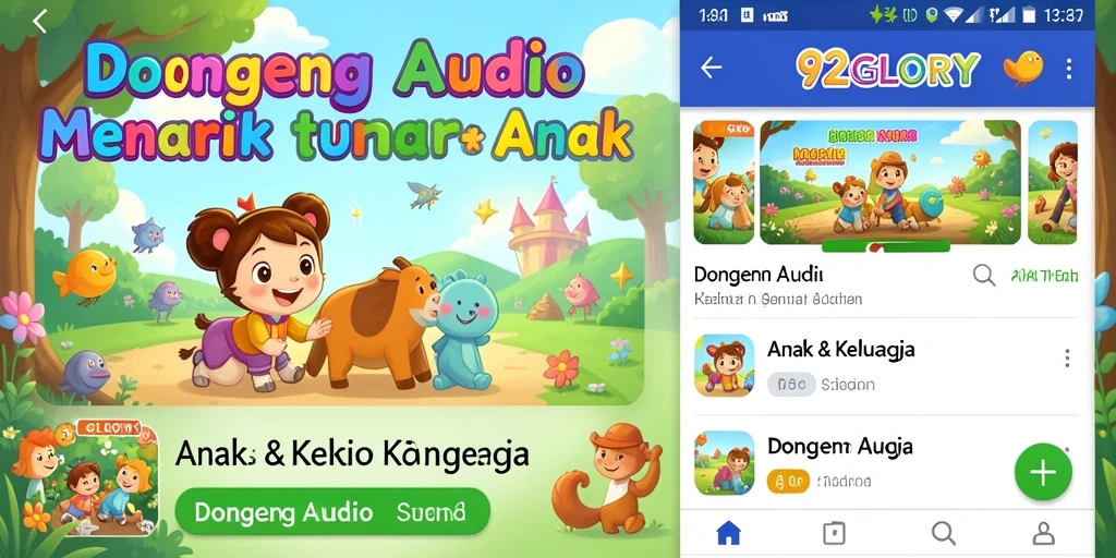 Antarmuka aplikasi 92GLORY dengan pilihan dongeng audio