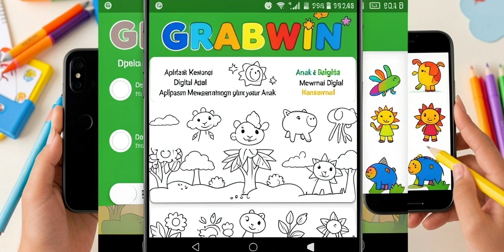 Tampilan antarmuka GRABWIN yang ramah anak saat mewarnai.