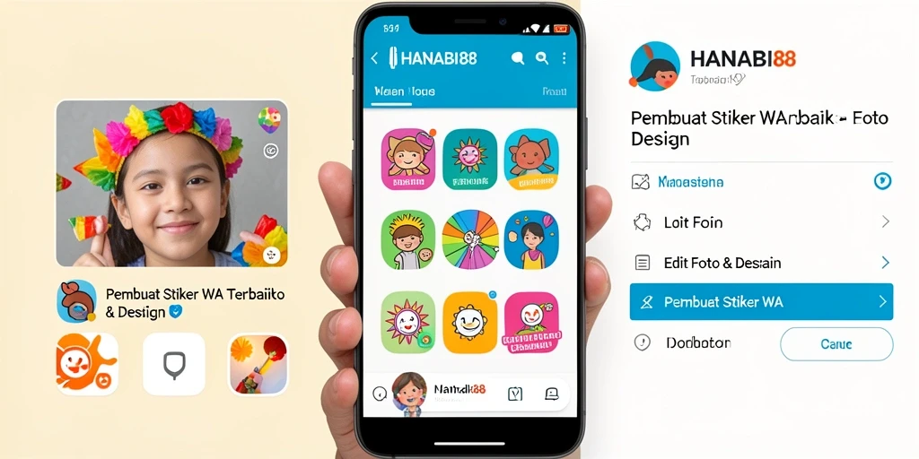 Tampilan antarmuka utama HANABI88 untuk Pembuat Stiker WA.