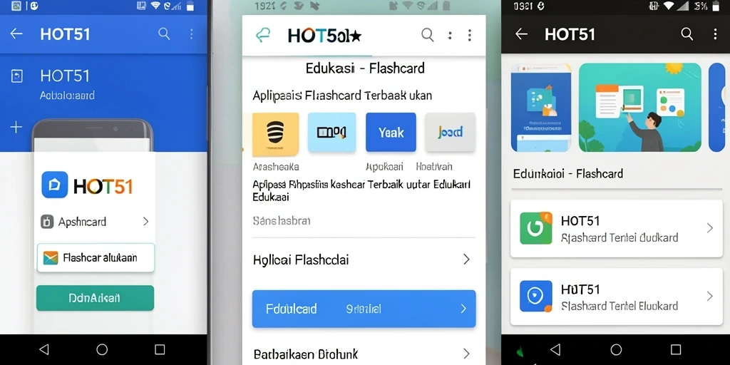 Tampilan antarmuka aplikasi Flashcard HOT51 yang interaktif.