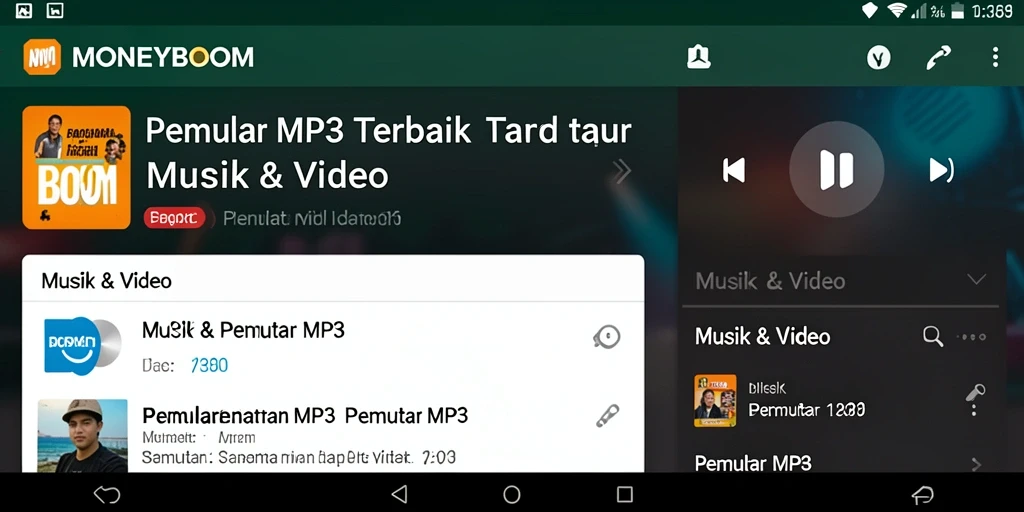 Antarmuka MONEYBOOM dengan fungsi Pemutar MP3 yang intuitif.