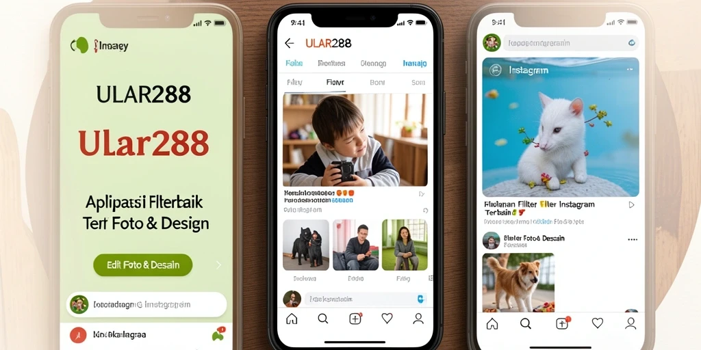 Screenshot utama ULAR288 menunjukkan antarmuka yang menarik dengan berbagai pilihan filter dan alat editing.